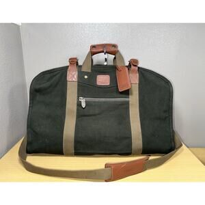 Dakota By Tumi Olive Green Canvas Duffel Bag Leather Trim Vtg Carry On 21 x 14”